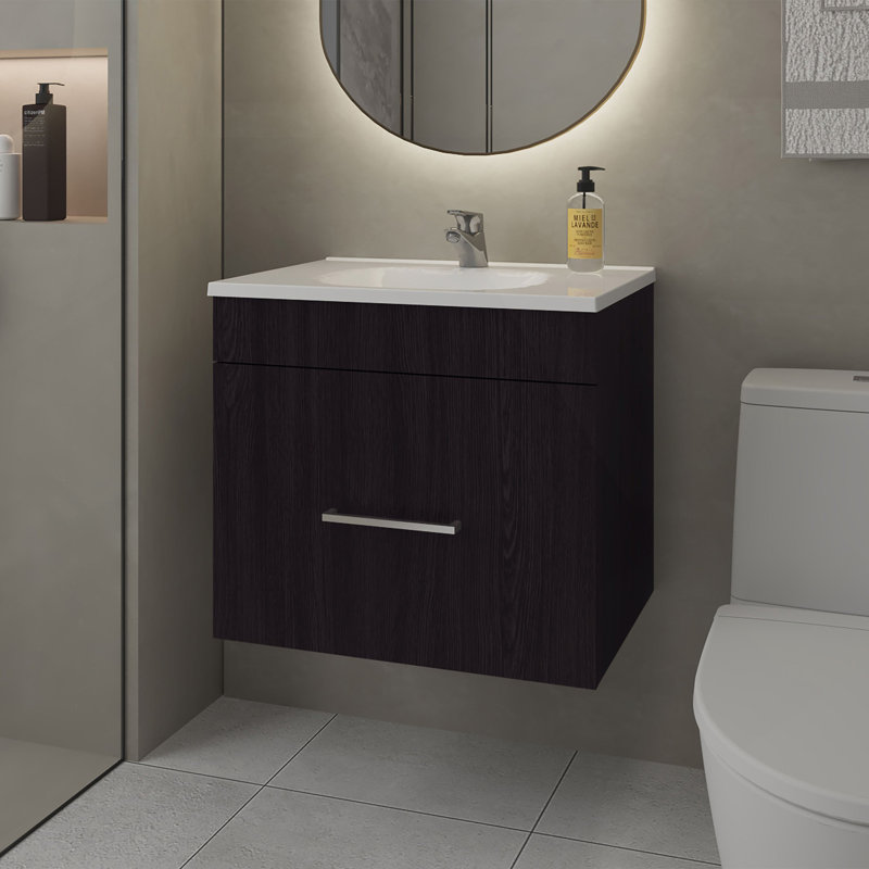 Ensemble de meuble-lavabo flottant à 1 tiroir avec lavabo Wengue, Wengé