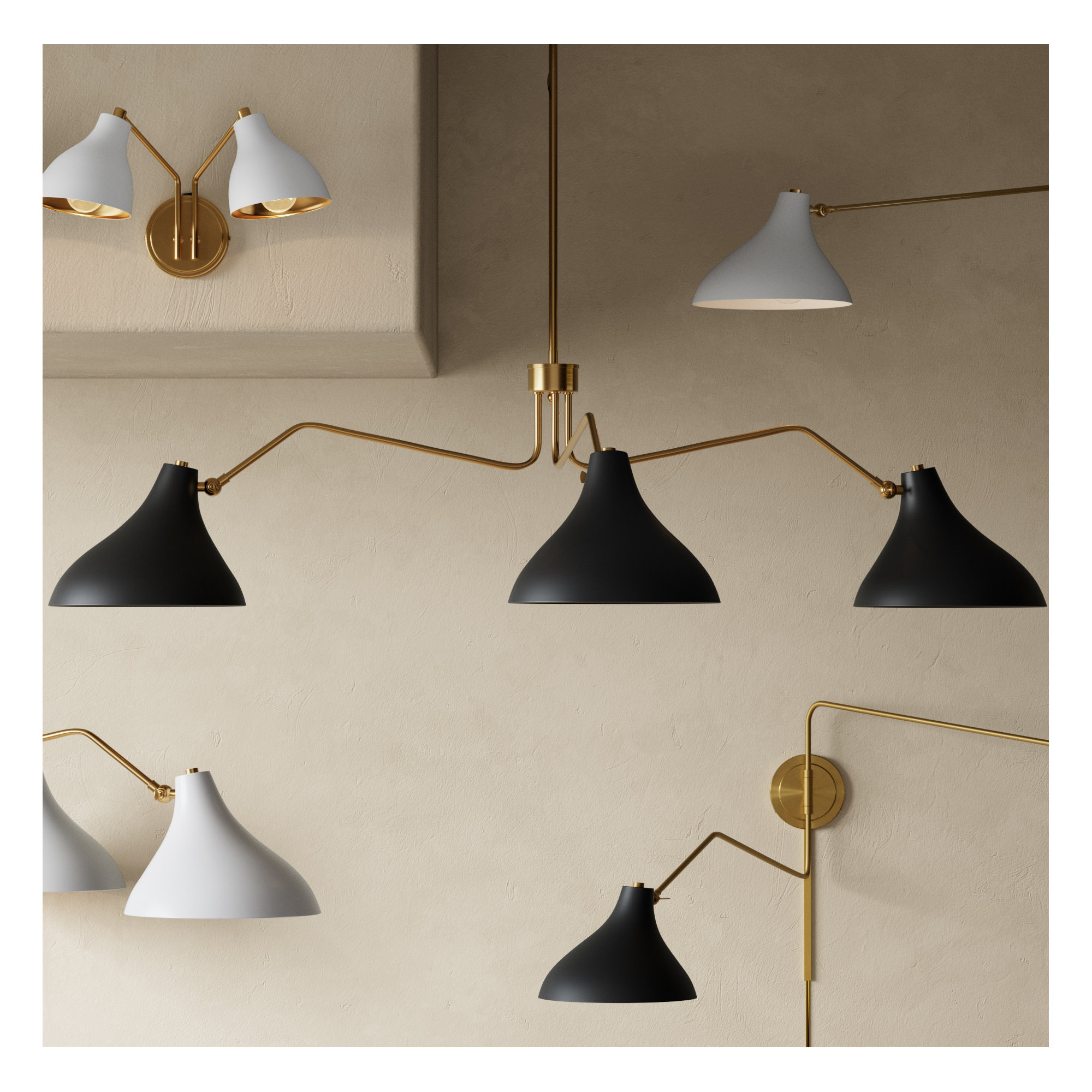 Elyse 3 - Light Metal Dimmable Spider Chandelier, Black, Natural Brass