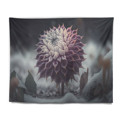 Polyester A Blooming Purple Dahlia Flower In Winter III Tapestry with Pushpins -  Latitude Run®, 08127FA723B94525B80EAFE33F295BCE