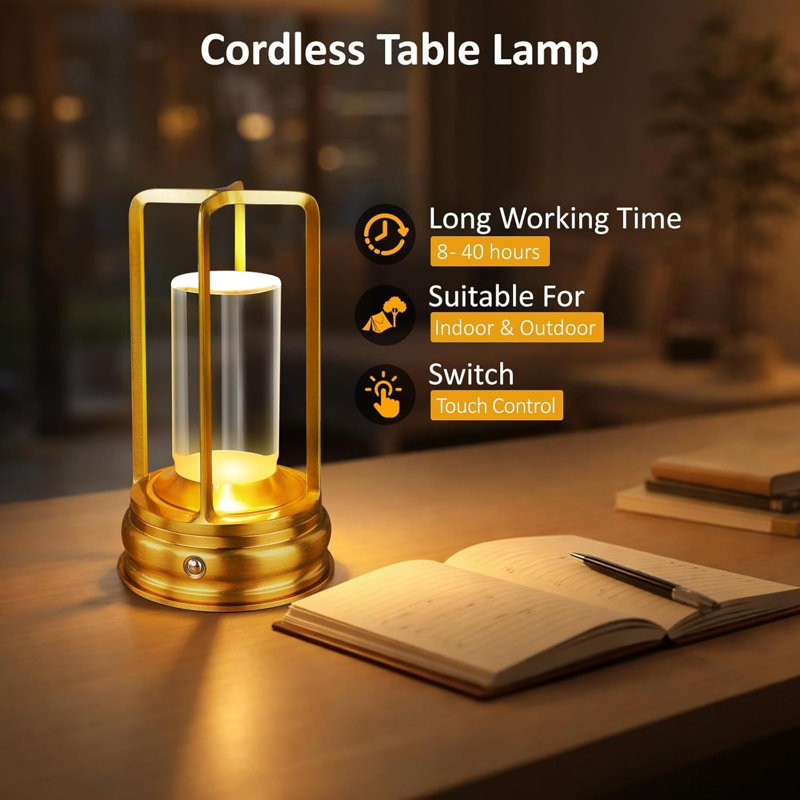 Lampe de table rechargeable sans fil avec commande tactile, gradation 3 couleurs