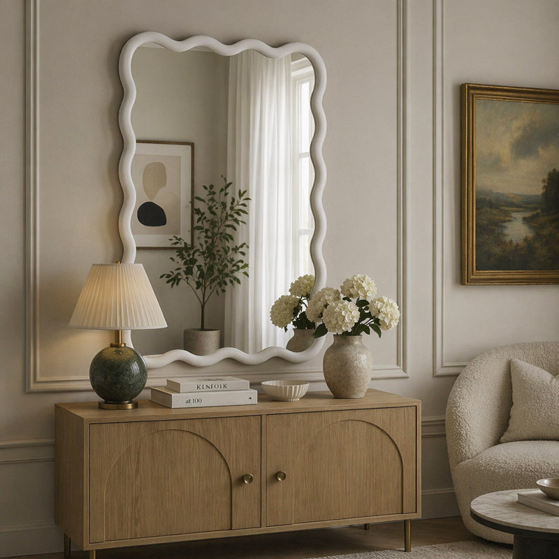 Miroir décoratif Wavy, 30 po x 40 po, Blanc