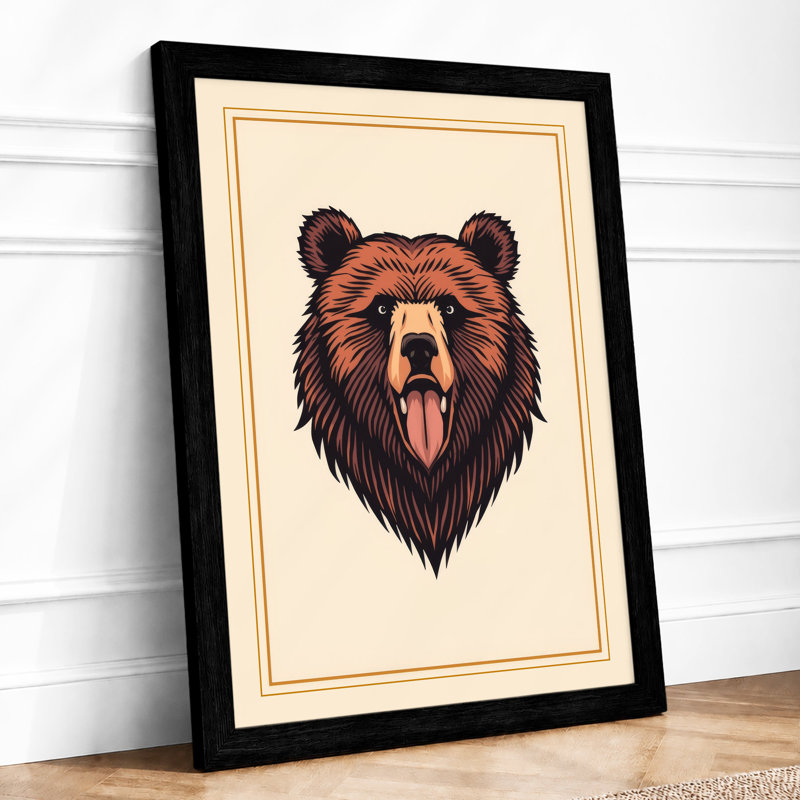 Woodcut Bear Rustic - Framed Print, Black, A3 - 42.0 x 29.7 cm