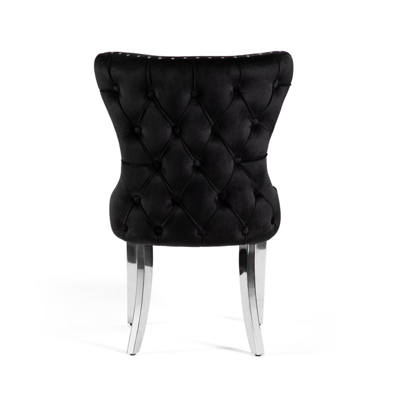 Monroe Diamond Pattern Upholstered Side Chairs With Gold Frame (Set Of 2), Chrome, Noir, noir, noir, noir