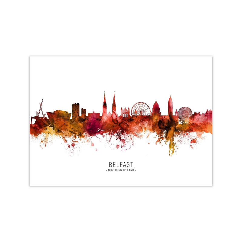 Belfast Northern Ireland Skyline Red City Name by Michael Tompsett - Print, Unframed, 42cm H x 59cm W x 1cm D