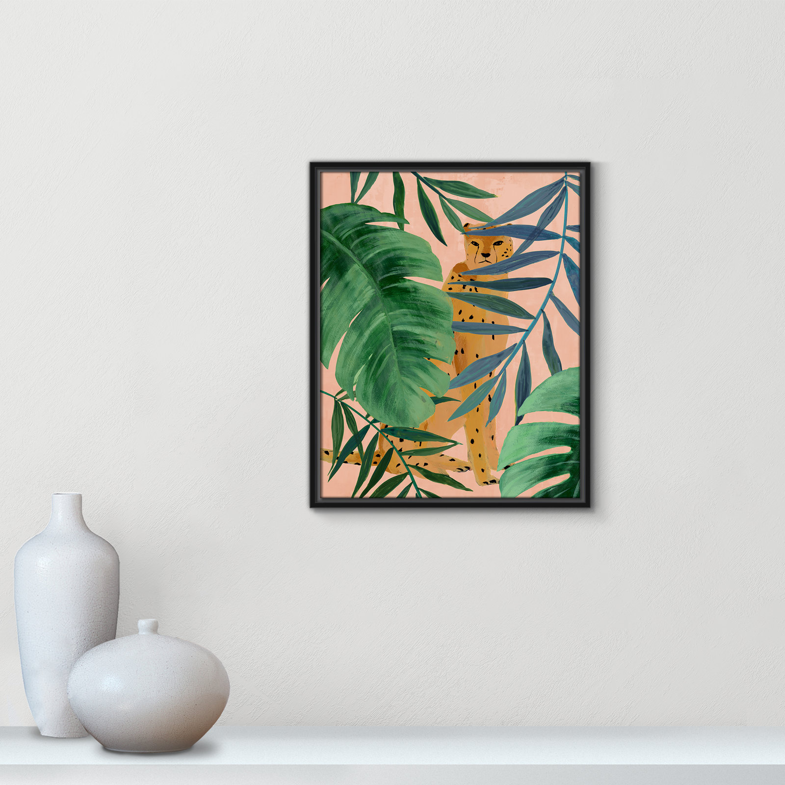 Allie "Silent Jungle" Painting by Isabelle Z, 21.5" H x 17.5" W x 2" D, Black Framed Canvas
