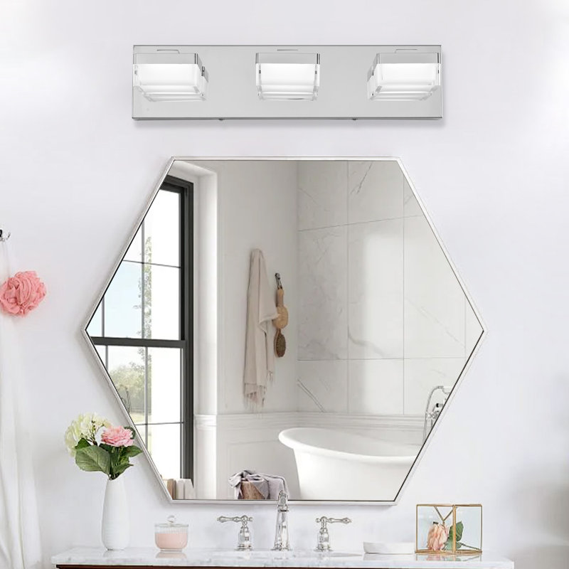 Luminaire de salle de bain à 3 lumières à intensité variable avec abat-jour en acrylique, barre de salle de bain DEL chromée