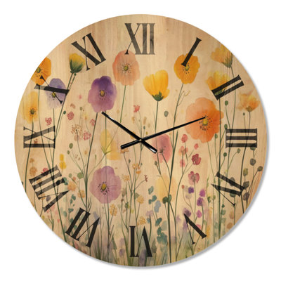 Oversized Wildflower Wood Wall Clock Print – Meadow Flowers in Summer