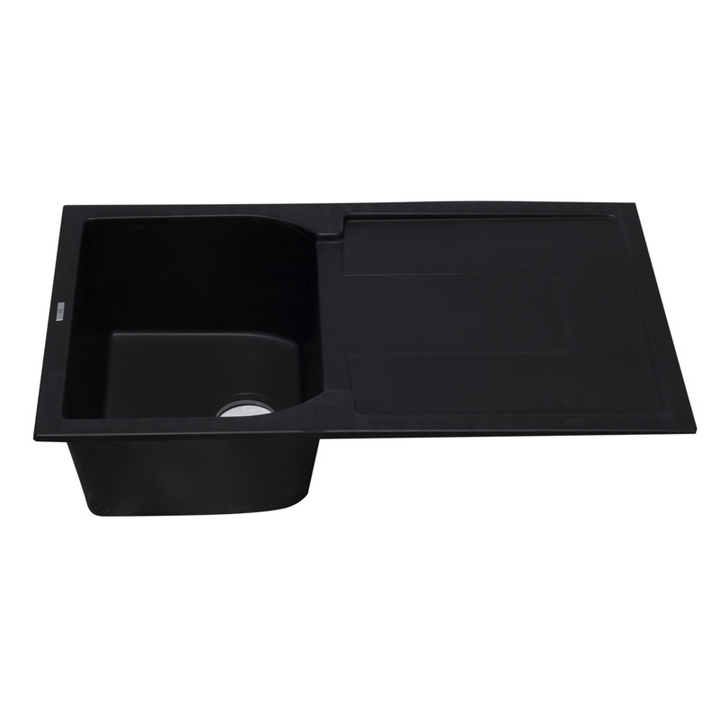 34'' Black Granite Single Bowl Kitchen Sink with Drainboard