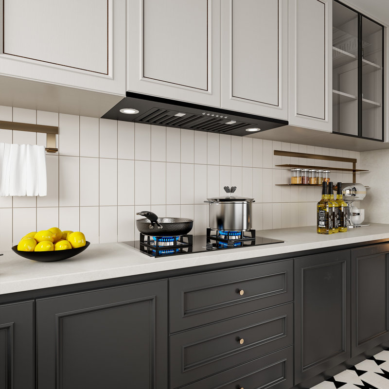 30 inch 900 CFM Convertible Insert Range Hood 4 Speed Quiet Black Stainless Steel Panel Push Button Control with LED Lights