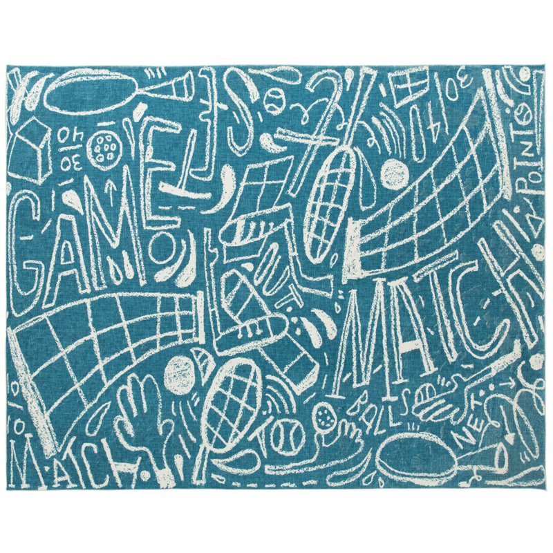 Sportsglyphs Tennis Ivory Power Loom Polyester Area Rug, Rectangle 2' x 3', Blue 