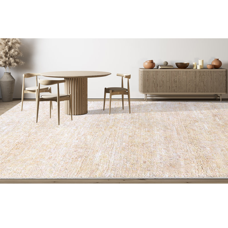 Hand Knotted Wool Area Rug in Ivory, Rectangle 12' x 18'