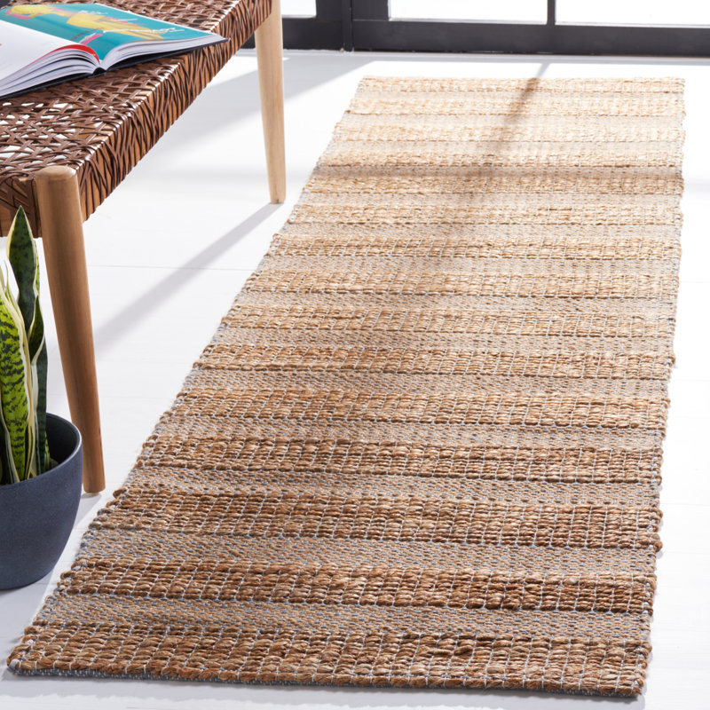 Ifigeneia Natural Fiber Flat Weave Jute/Cotton Geometric Rug in Gray/Natural, Runner 2'3" x 8'