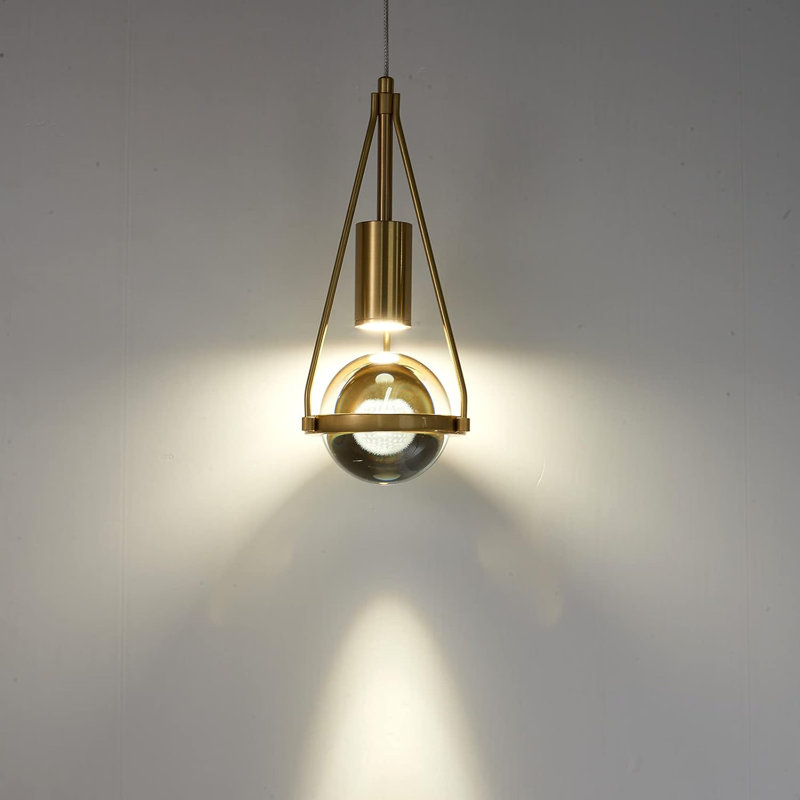 Brushed Brass Finish Globe Crystal Pendant Light - Mini Dimmable LED Hanging Ceiling Fixture