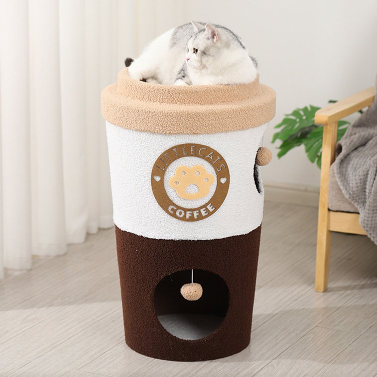 Coffee Cup Cat Haven - Dual-Layer Cat Bed with Scratching Surface