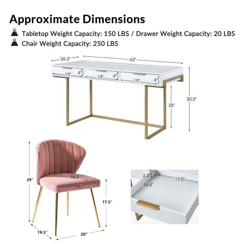 Euclid 2-Piece Desk Office Chair Set, Pink