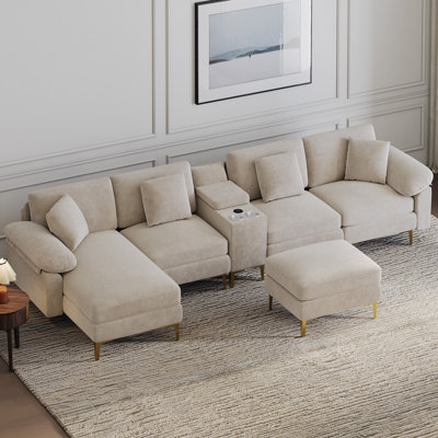 Canapé modulaire en chenille de 128 po en U avec console de rangement