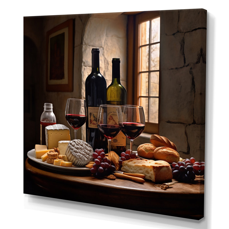 «Cheese and Wine I - Wine», art mural champagne, H 30 po x l 30 po x P 1 po, Toile tendue