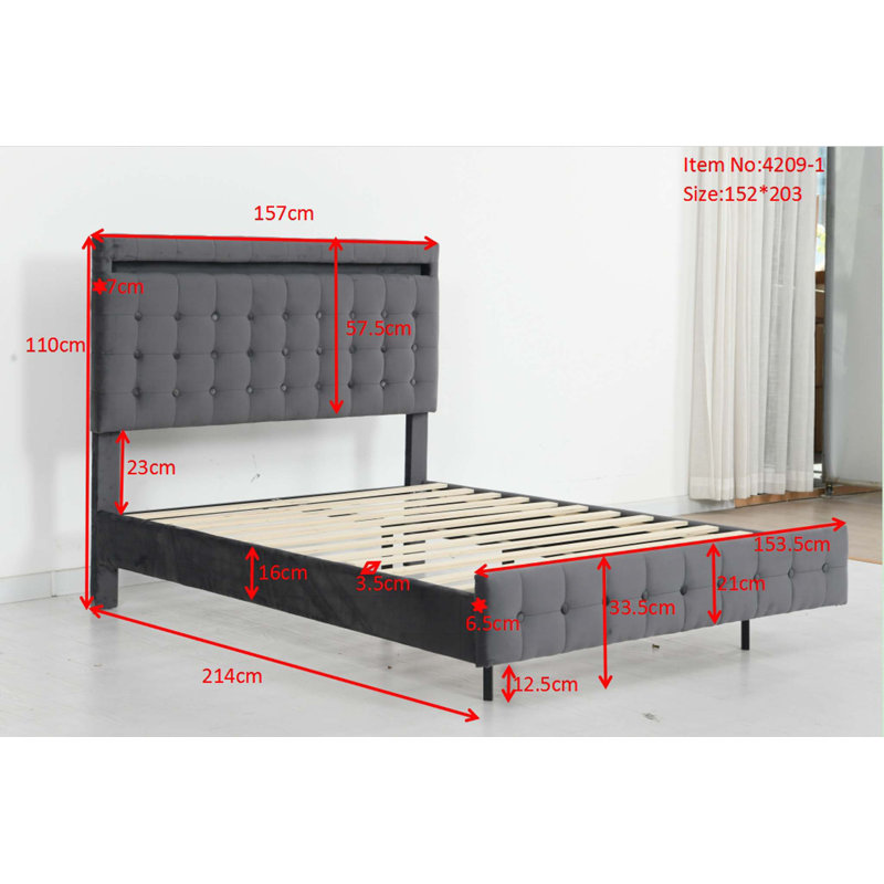 Luxurious Floating Bed Frame with LED Lights, Plush Velvet Upholstery, and Easy Assembly for a Modern Bedroom
