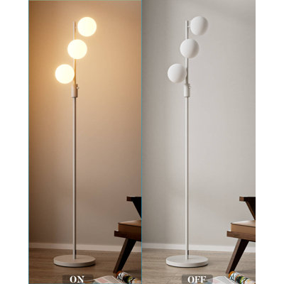 Lampe sur pied dorée à intensité variable, grandes lampes sur pied avec 3 globes blanc chaud doux pour la chambre à coucher - blanc