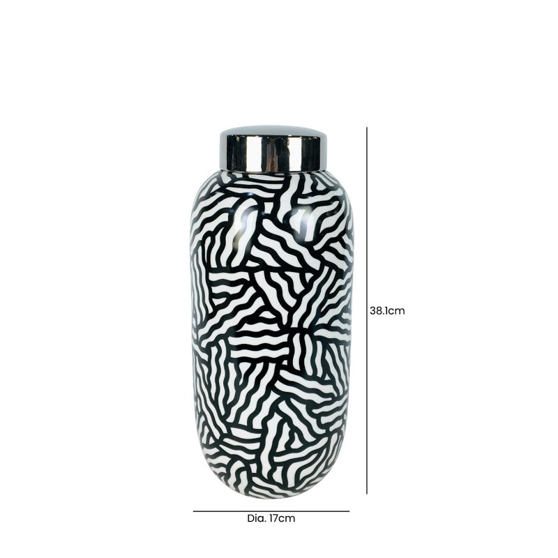 Brownsburg Ginger Jar for Living Room Furniture, Modern Home Decor Abstract Piece in Black and White, 38.10" x 17"
