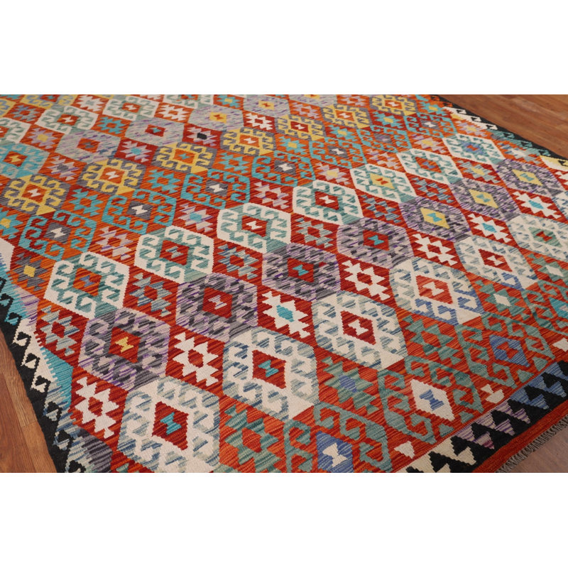 Tapis oriental réversible en laine Kilim 8 x 10
