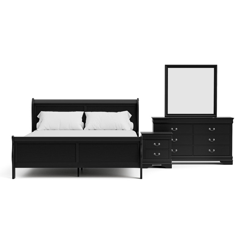 Ensemble de chambre à coucher 4 pièces Aberdeen, Brun, Double, Ensemble de 4 pièces : lit, table de chevet, comm