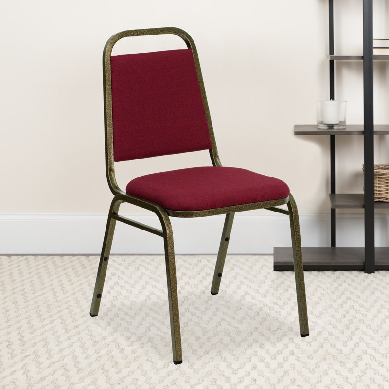 Hercules Series Burgundy Fabric Stacking Banquet Chair with Gold Vein Frame