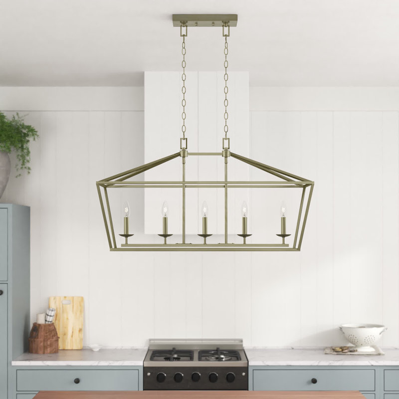 Lustre géométrique à 5 lumières Noelle, Feuille d’argent antique