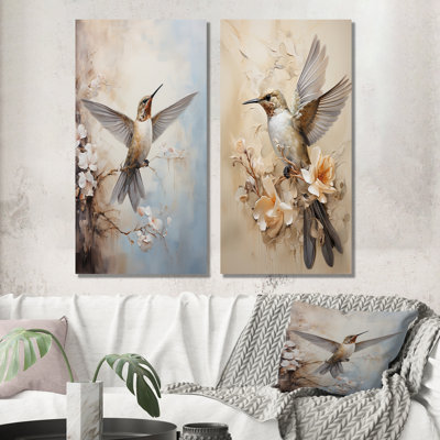 Fluttering Floral Hummingbird - Hummingbird Wall Decor Set Of 2
