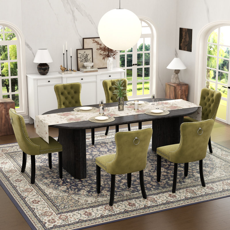  Table de salle à manger Farmhouse, table de salle à manger extensible rectangulaire avec chaise de salle à manger en velours capitonné
