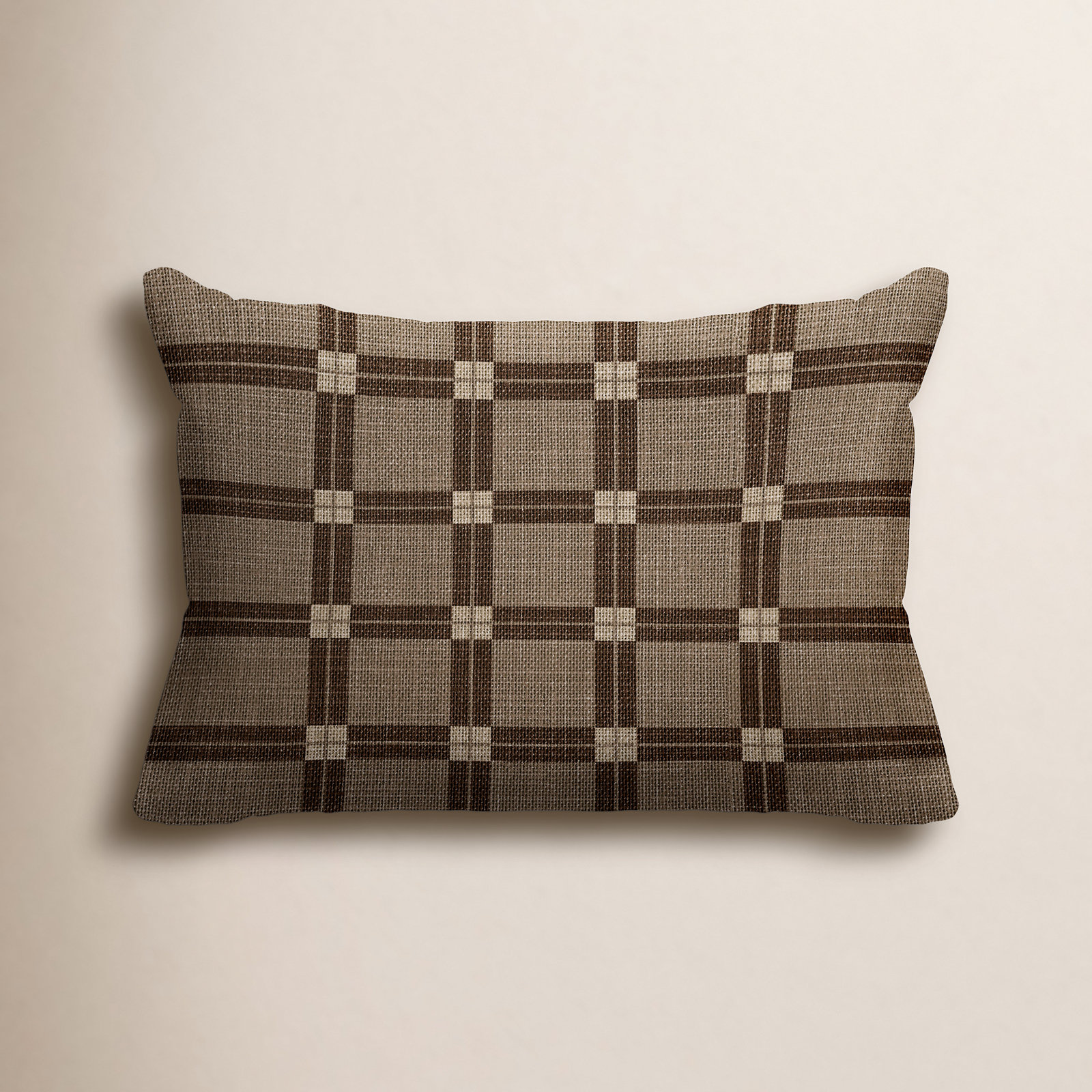 Plaid Indoor/Outdoor Lumbar Throw Pillow, Brown, 18"H x 25"W