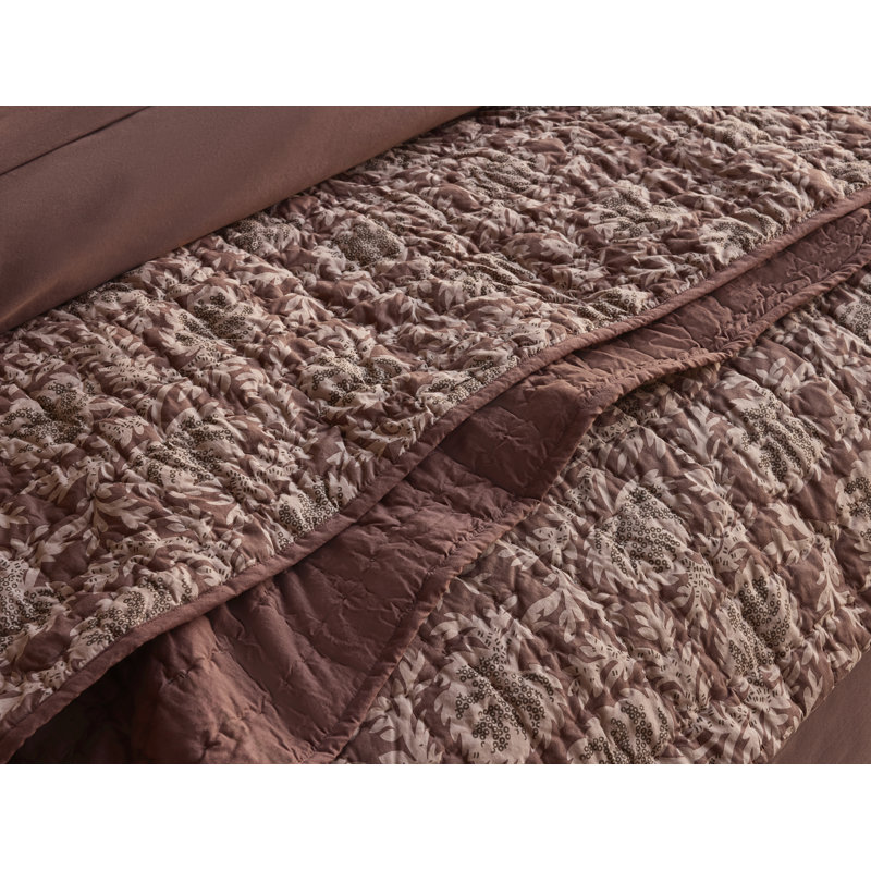 Robles Handstitched Organic 100% Cotton Percale Quilt, King Quilt, Carob w/Khaki