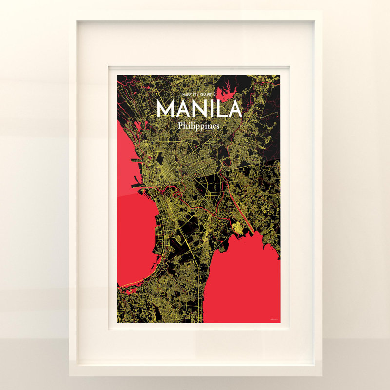 Manila City Map in Contrast 1 Piece Wall Art, 27.6cm H x 19.7cm W x 0.05cm D