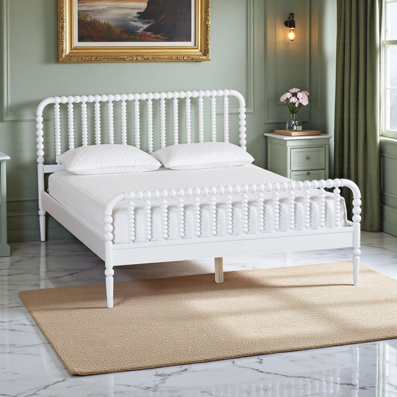 Vance White Finish Queen Size Bobbin platform Bed, 41.61'' H X 63.85'' W X 84.50'' L, White, Queen