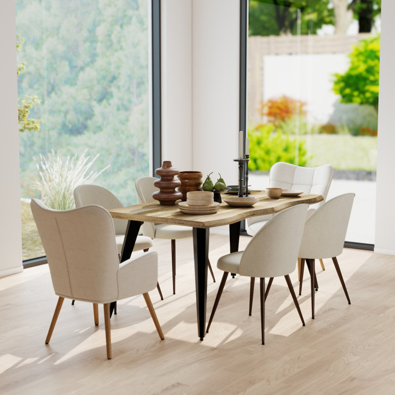 Ensemble de table de salle à manger 7 pièces Shivani Elegant, Brun miel clair, Beige
