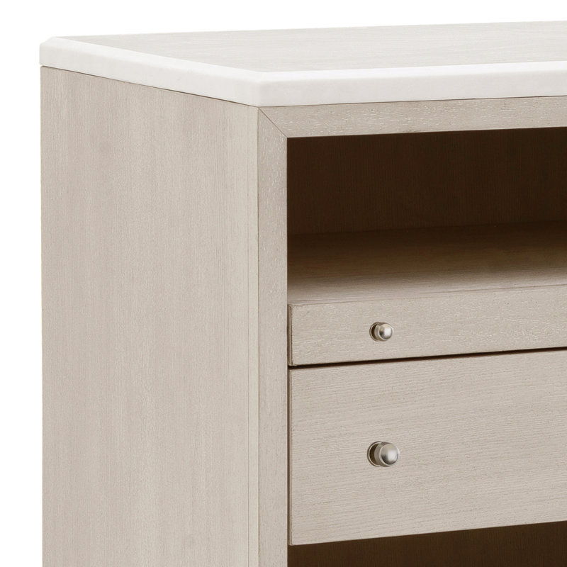 Beige and White 2-Drawer Nightstand with USB-C Port