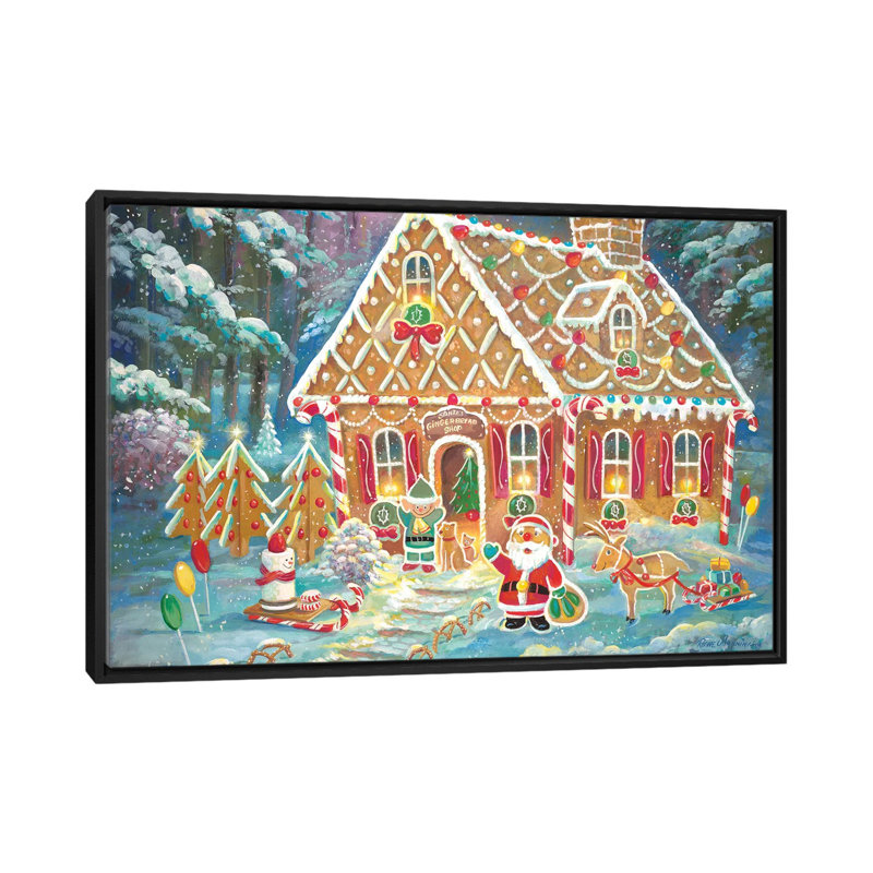 «Santa's Ginger Workshop» par Ruane Manning - reproduction d'art, H 60 po x l 40po x P 1,5 po, Toile avec cadre noir