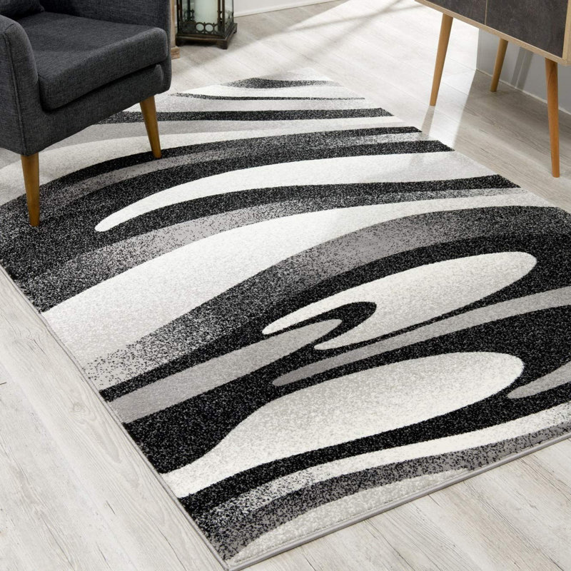 Tapis gris à motif abstrait Dillup-Jones, Rectangulaire 3 pi x 5 pi