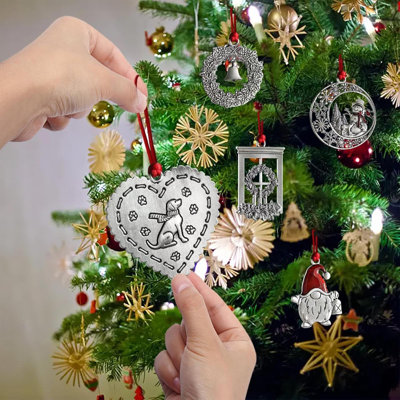 Christmas Ornaments, 2024 Solid Pewter Christmas Tree Ornament Handcrafted Metal DIY Hanging Craft Collectibles For Christmas Trees Home Party Party Gifts (Heart Dog)