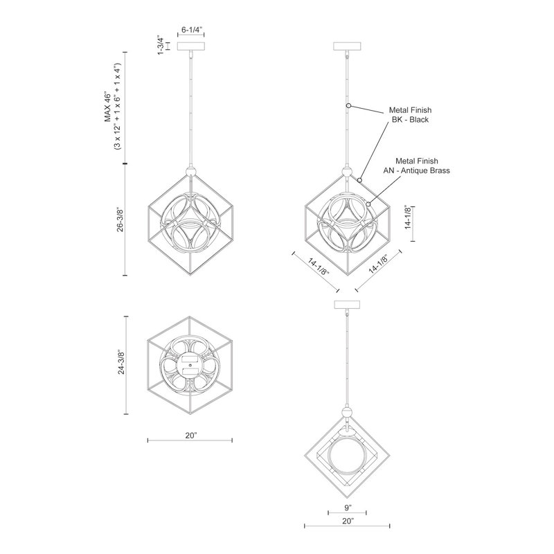 Monza 1 - Light LED Chandelier, 26.375" H x 24.375" W x 20" D