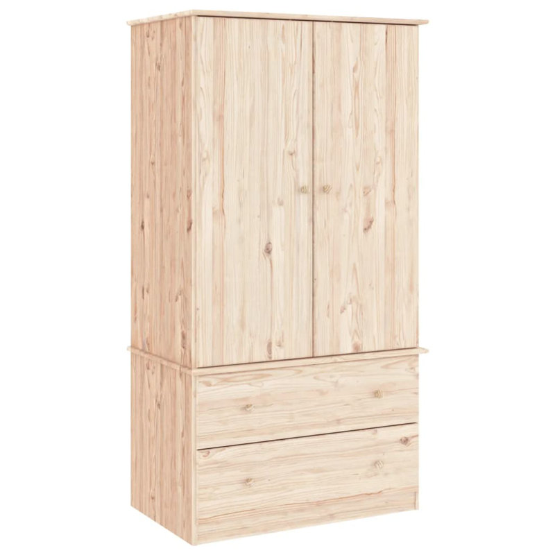Aabas 2 Door Solid Wood Wardrobe, Brown
