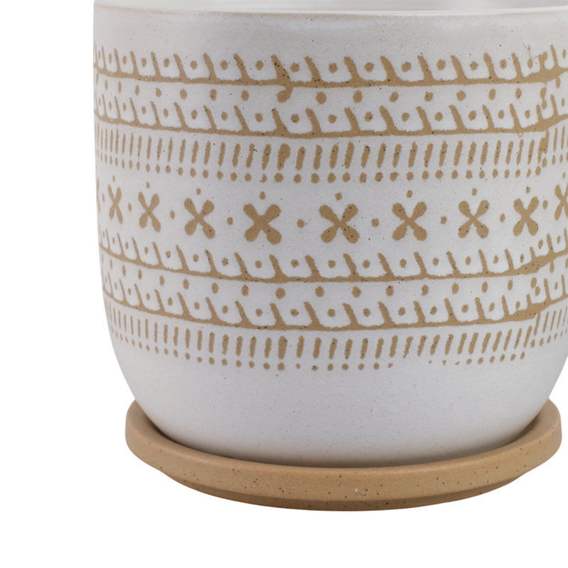Ceramic Saucer Planters With Textured Circular Design, Durable Modern Accent Planter Pots, Contemporary Style Containers For Indoor Decor, Set Of 2