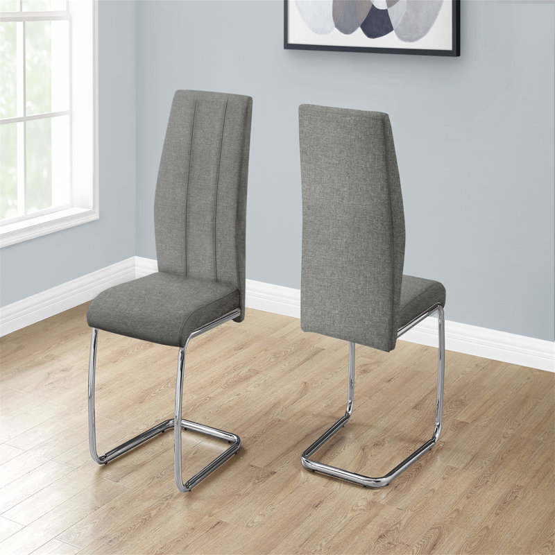 Gray Velvet Upholstered Dining Chair with Silver Metal Legs, Set of 2
