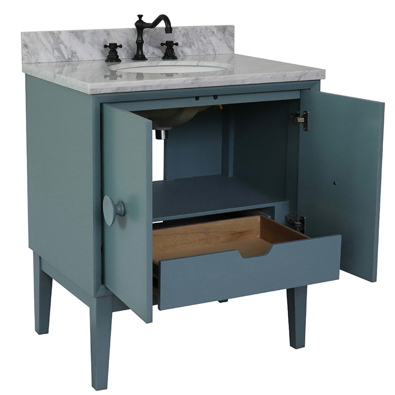 Crumley 31'' Single Bathroom Vanity with Top, Aqua Blue/White Carrara