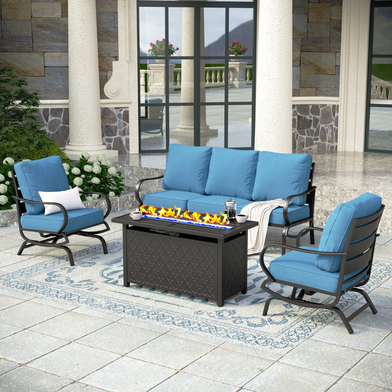 Tapasi Outdoor Patio Conversation Furniture Set, Denim Blue