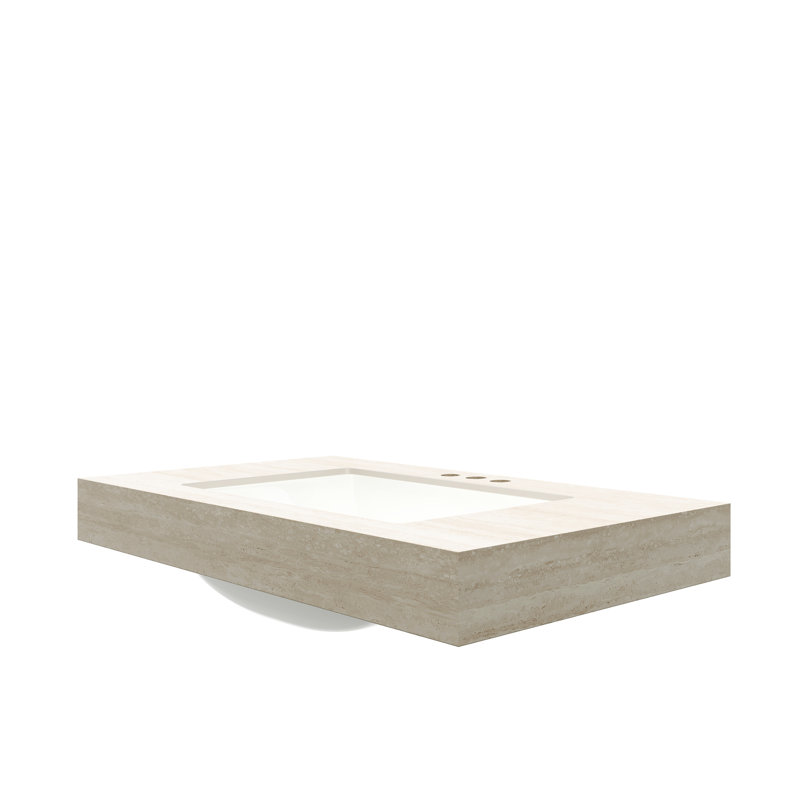 Comptoir en pierre frittée de 36 po à motif avec lavabo rectangulaire encastré en céramique, trois trous de robinet standard, trou de trop-plein, conception épaissie pour la durabilité, couleur principale beige, profondeur 35,32 po, 18,89 po
