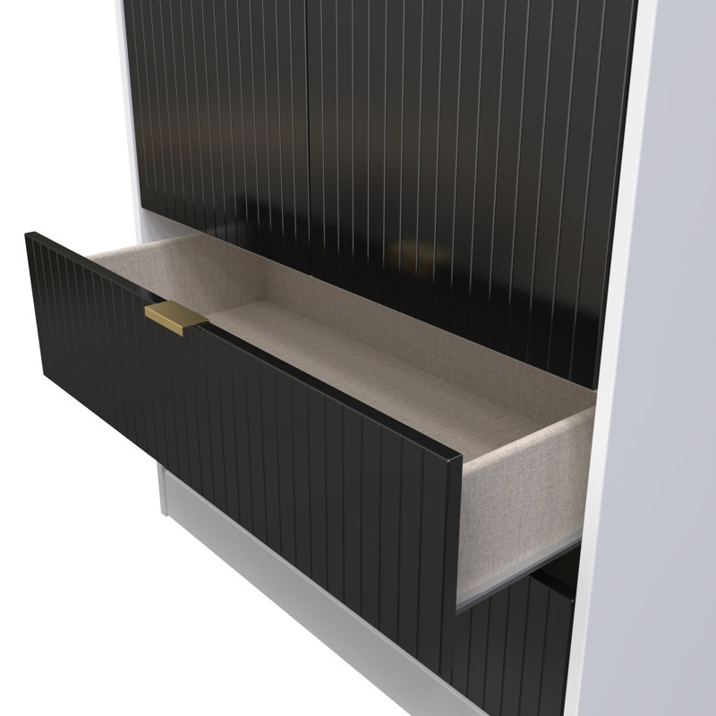 Fully Assembled 2 Door Wardrobe, 182.5cm H x 74cm W x 53cm D, Black/White
