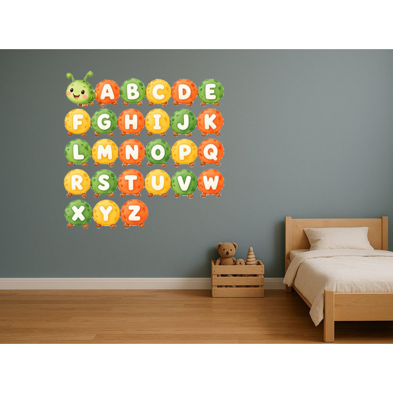Alphabet Caterpillar Wall Decals, Set of 27 Educational Peel and Stick Wall Stickers, Classroom Playroom Decor, Kids Learning Wall Art, 20"W x 20"H (50 x 50 cm)