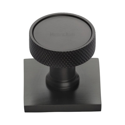 Heritage Brass Cabinet Knob Florence Knurled Design with Square Backplate
