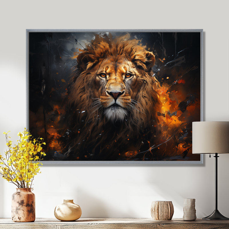 Photographie de lion avec II, H 24 po x l 32 po x P 1 po, Encadrement argenté
